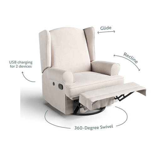 Storkcraft Serenity Swivel Reclining Glider Rocking Chair with USB